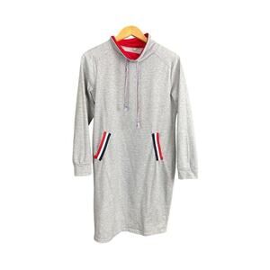 Sweatshirt Dress Gray and Red Women Size Medium Shrug Neck Drawstring Cotton